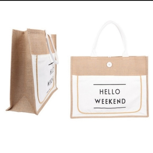 Handbags - Hello Weekend Tote Bag in Tan and White